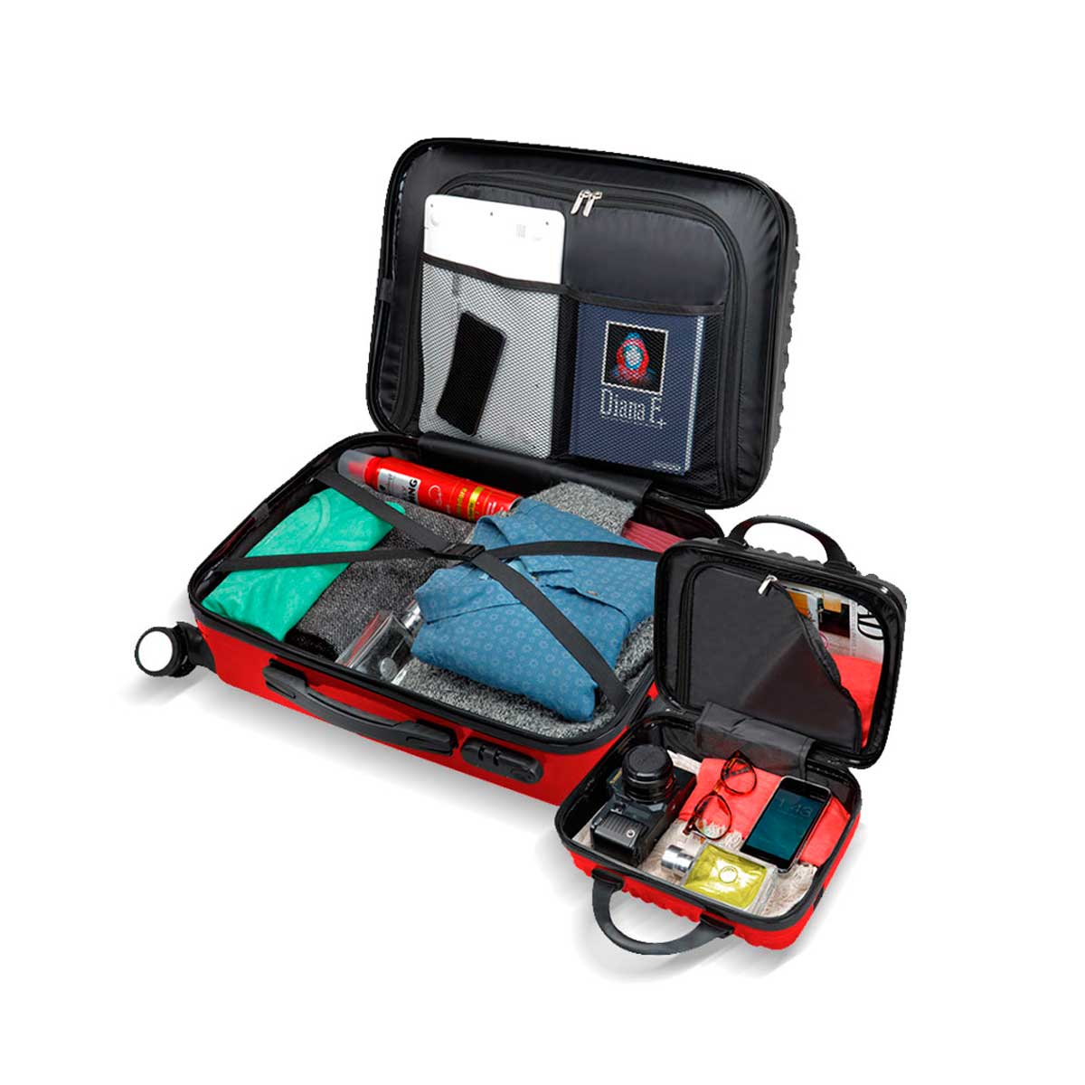 Juego Maletas Set 3 Cabina Rígidas Ruedas TSA Trolley Rojo Gridinlux