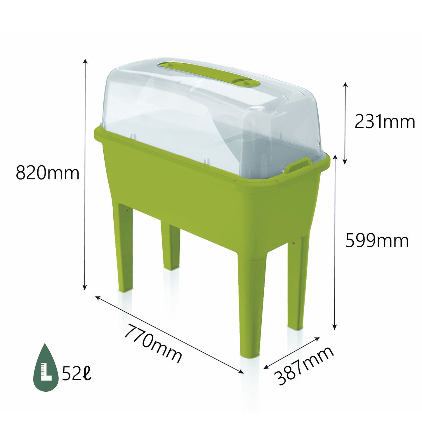 Huerto Urbano con invernadero de 52 litros en polipropileno 77 x 38 x 82 cm color pistacho