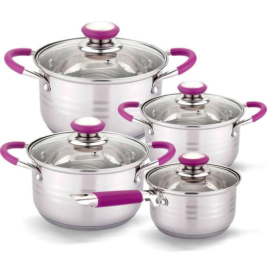 Batería Cocina Set 8 Piezas Vitro Inducción Acero Morado Gridinlux