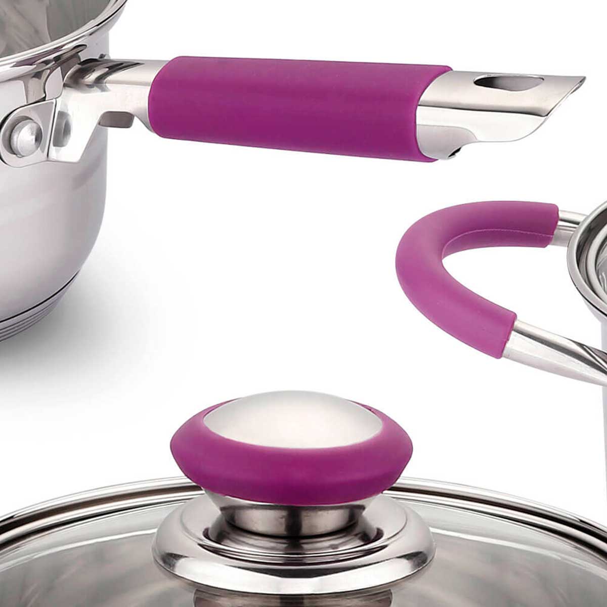 Batería Cocina Set 8 Piezas Vitro Inducción Acero Morado Gridinlux