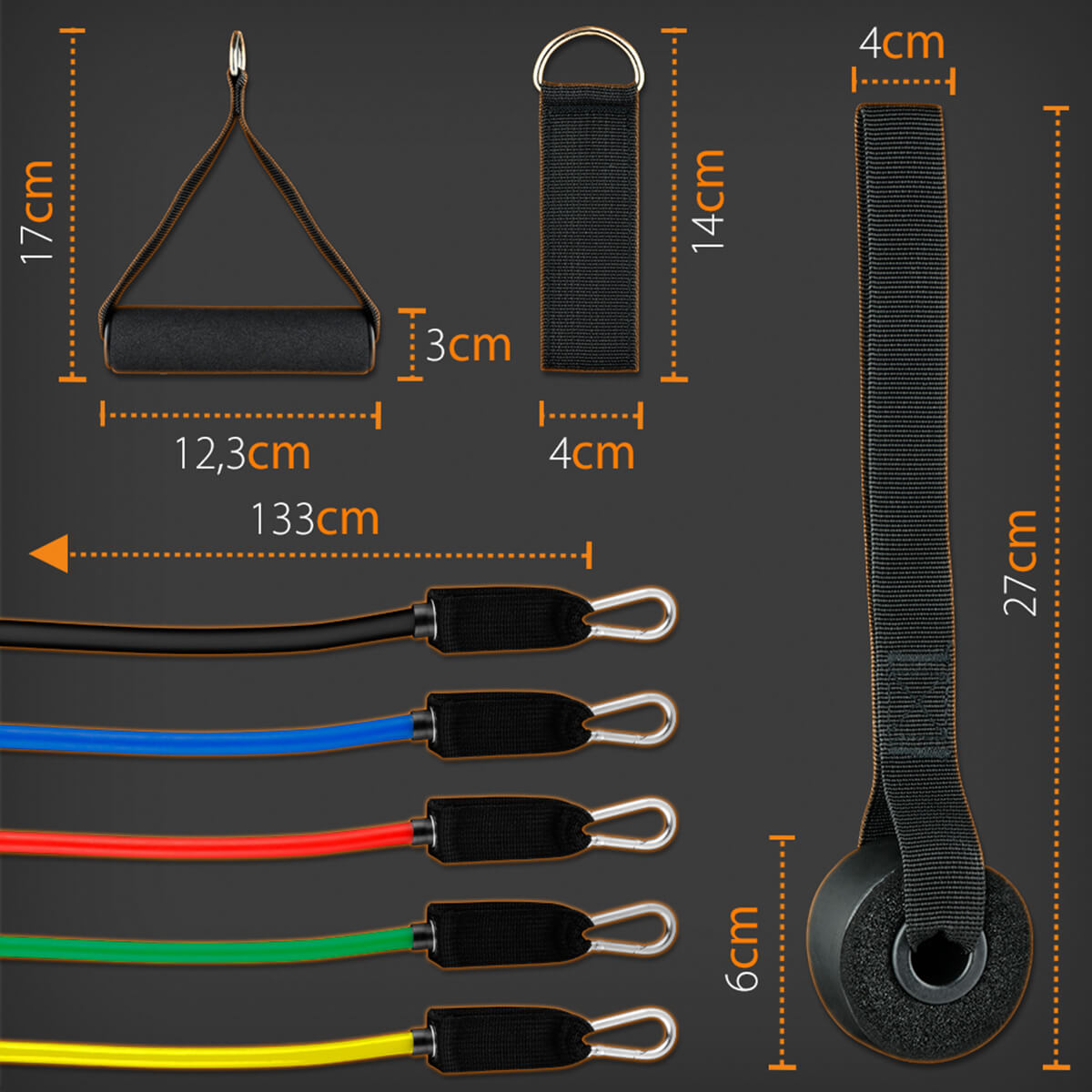 Bandas Resistencia 12 piezas 5 Niveles 10 lb - 30 lb Cinta Elástica Gridinlux