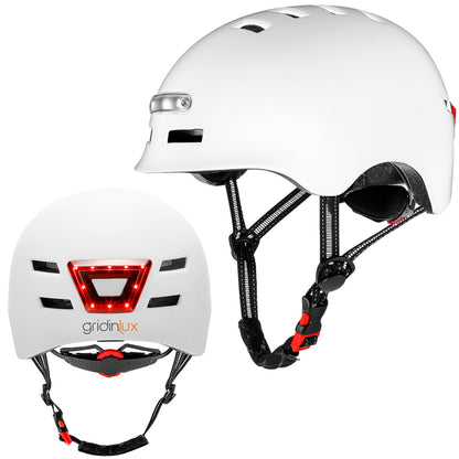 Casco Safe&Go Blanco M patinete bici Movilidad Urbana Luz LED frontal y trasera Gridinlux