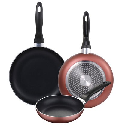 Juego de 3 sartenes rosa Ø16/20/24 y batería de cocina 5 pzs San Ignacio Aluminio prensado y acero inox. Apto para inducción